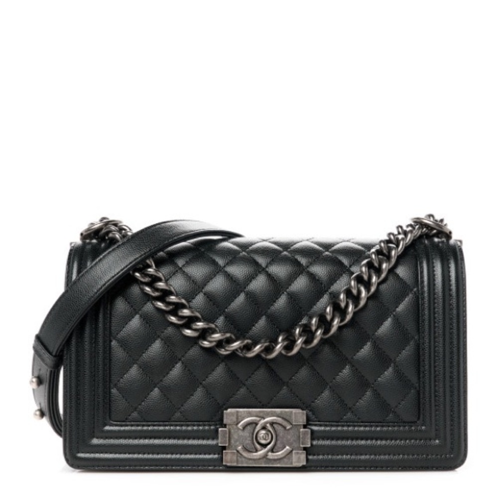 Black Quilted Leather Bag Caviar  Medium Boy Flap Black